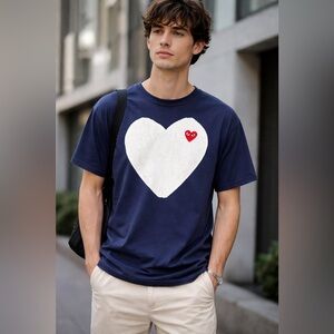 PLAY Comme des Garçons White Heart Tee Navy | Made in Japan | XL Cotton💙